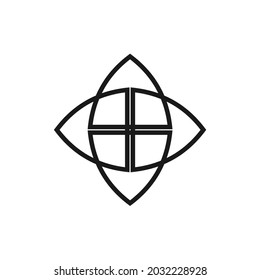 a combination of several curved triangles forming a plus sign in the middle