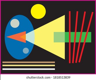 a combination of several intersecting geometric shapes with bright colors on a black background. can be used for decoration design, wallpaper, cover, card