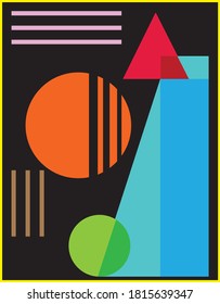 A combination of several modified geometric shapes to form a cool graphic design pattern with bright colors. Can be used as a wall decoration, fabric pattern design, cover, or wallpaper pattern