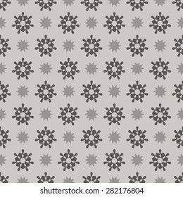The combination of shapes of different sizes. In the grey palette. Simple seamless pattern, monochrome.