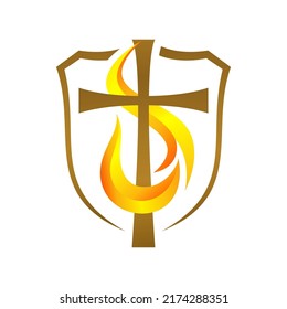 combination of shield, cross and fire.