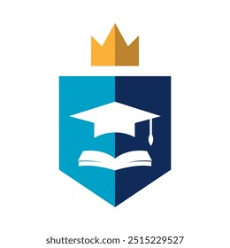 combinação de escudo e chapéu de graduação para a educação acadêmica logotipo erudito design vetor ilustração