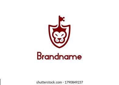 Combinación de león y clave de escudo, una ilustración del logotipo de protección, creativo moderno simple y minimalista.