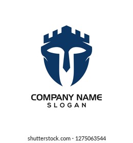 Combination of Shield, watchtower and guardian helmet for security logo template.