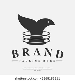 a combination of a simple bird image with a fish tail logo

