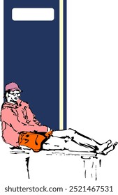 combinação de esboço colorido e retângulo vertical azul escuro como um fundo. Adequado para esbochbook, livro de capa, livro de coloração, calendário, etc - ilustração gráfica vetorial