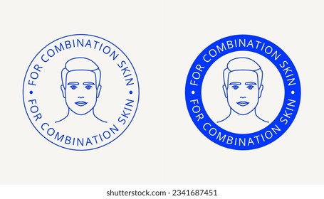 For combination skin label, beauty logo, tag, stamp for men's skincare packaging. Icon for cream, toner, moisturizer, facial mask, lotion