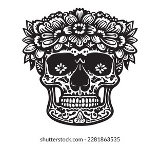 
combination of skull and flower, Art for a tattoo, t-shirt, print, t-shirt design, or graphic-related work
