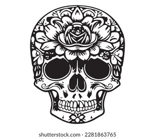 
combination of skull and flower, Art for a tattoo, t-shirt, print, t-shirt design, or graphic-related work