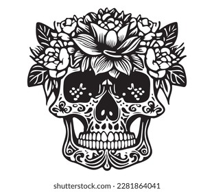 
combination of skull and flower, Art for a tattoo, t-shirt, print, t-shirt design, or graphic-related work