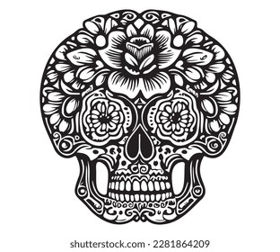 
combination of skull and flower, Art for a tattoo, t-shirt, print, t-shirt design, or graphic-related work