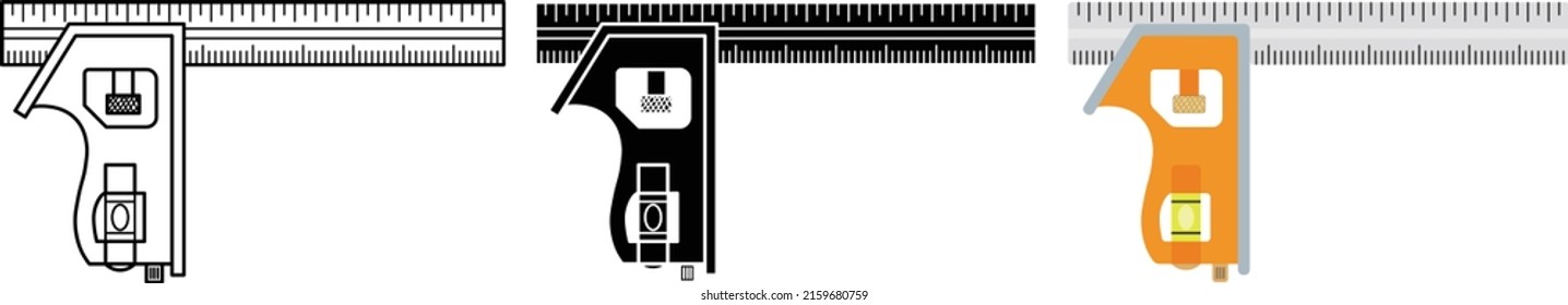 Kombinationssymbol einzeln auf weißem Hintergrund. Es dient zur Messung eines 90- oder 45-Grad-Winkels, zur Messung der Mitte eines kreisförmigen Objektes und zur Ermittlung der Tiefe oder des Abstands.