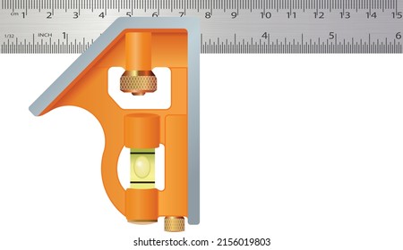 Combinación de vector aislado cuadrado sobre fondo blanco. Se utiliza para garantizar la medición de un ángulo de 90 o 45 grados, midiendo el centro de un objeto circular y encontrando la profundidad o la distancia.