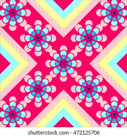 Combination of square and round shapes and symmetrical geometric figures setting imitating ancient tiles pale pink and yellow background light red