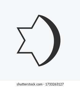 Combination of Star of David with Crescent religious symbols. Harmony of two monotheistic religions concept symbolizes equality, hope, religious freedom and acceptance of the other. Flat design icon.