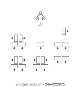 Combination style of seating arrangements line icon. Plan of seats in classroom or seminar. Scheme, blueprint, architectural plan. Vector illustration