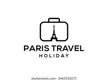 a combination of the suitcase logo and the tower of paris. travel vacation concept icon design