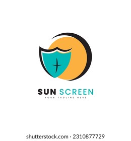 Combination of sun illustrations with protective shields, to avoid exposure to UV rays. For sun screen logo vector.