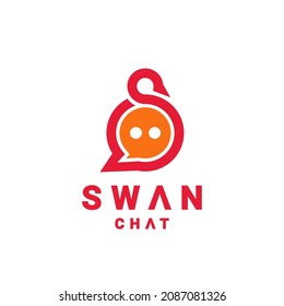 Combination swan and chat icon with style flat minimalist in white background ,vector logo design editable