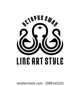 Combination swan and octopus with line art style in white background , template vector logo design for ,t shirt ,tattoo ,etc,editable