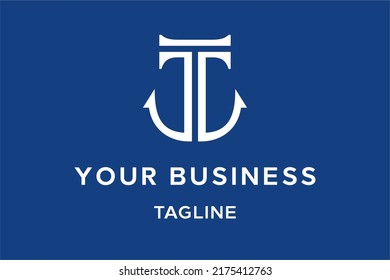 Combination Of T Letter With Anchor Symbol In Two Lines Logo Design. Very Suitable For Sport Brand, Yatch Ship Or Clothing Line Logo.