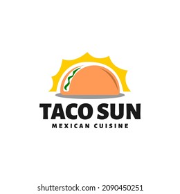 combination of taco and a sunlight. logo template for a taco restaurant. Mexican food vector graphic