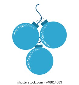 The combination of the three Christmas ornaments on the rope. Flat colored isolated picture.