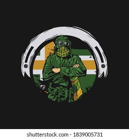 a combination of three elements, namely humans wearing jackets, masks, and scarves into one logo inspiration