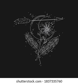 a combination of three elements, namely the moon, arrows and flowers, into one logo inspiration