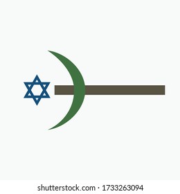 Combination of the three monotheistic religions symbols. Harmony of religions concept symbolizes equality, hope, religious freedom and acceptance of the other. Star of David with a crescent on a cross