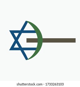 Combination of the three monotheistic religions symbols. Harmony of religions concept symbolizes equality, hope, religious freedom and acceptance of the other. Star of David with a crescent on a cross