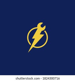 Combination Thunder With Wrench Logo Design Vector