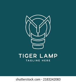 The Combination Tiger With Lamp Logo Template. Heraldic Premium Logo Icon Sign. Universal Company Symbol.