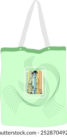 Combination tote bag and sketch of a person sitting on the floor. suitable for Garment, screen print, clothing, etc. - illustration vector graphic.