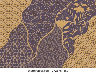 Combinação de padrões asiáticos tradicionais, fundo abstrato, papel de parede decorativo
