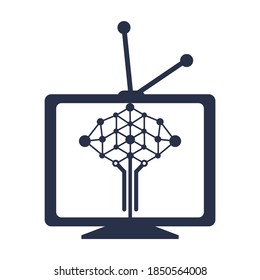 Combination of TV and Technical Tree Logo Vector Design. Technical Tree Monitor Template Design.