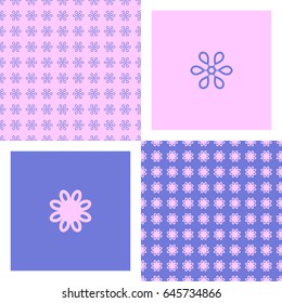 The combination of two kind modern stylish flower seamless patterns and isolated floral elements in pink and violet colors
