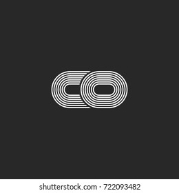 Combination two small letters c and o creative co logo monogram, black and white parallel thin lines modern initials emblem.