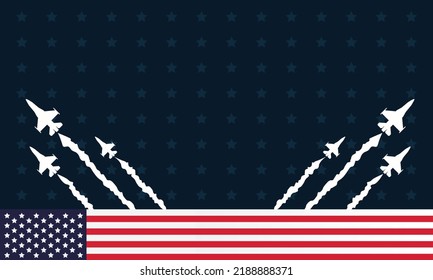 Combination Of Unites States Flag With Jet Plane Silhouette. Suitable For U.S. Air Force Birthday.