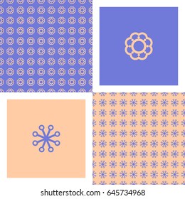 The combination of varieties modern stylish flower seamless patterns and isolated floral element in ivory and violet colors