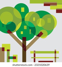 una combinación de varias formas convierte una imagen de árbol en un fondo de material vectorial