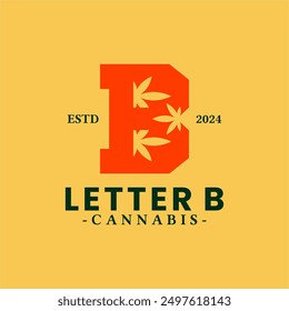 combination vector of letter B with cannabis marijuana ganja weed hemp pot leaf icon symbol character logo design inspiration