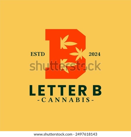 combination vector of letter B with cannabis marijuana ganja weed hemp pot leaf icon symbol character logo design inspiration