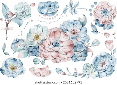 Uma combinação de flores vintage e elegante aquarela