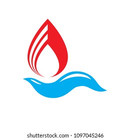 Combination of water and fire elements abstract logo, nature power.