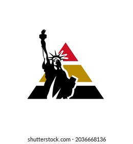 combination of west east culture piramid symbol with liberty statue logo design for travel company vector illustrations
