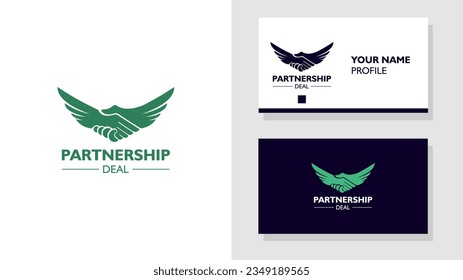 combination of wings logo and hands shaking in different angles for business card design. solution, positive, modern, partnership, icon, Premium Vector
