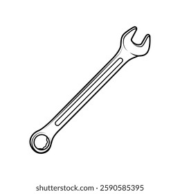 Combination wrench illustration. line art. vector illustration. Black and white illustration of wrenches.