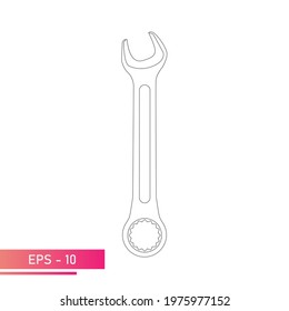Combination wrench for nuts. Linear design. On a white background. Tools for an auto mechanic. Flat vector illustration.