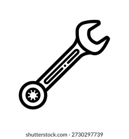 Combination wrench tool line vector icon